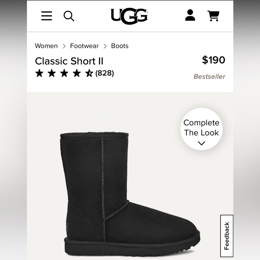 UGG Classic Short II Black Ankle Boots